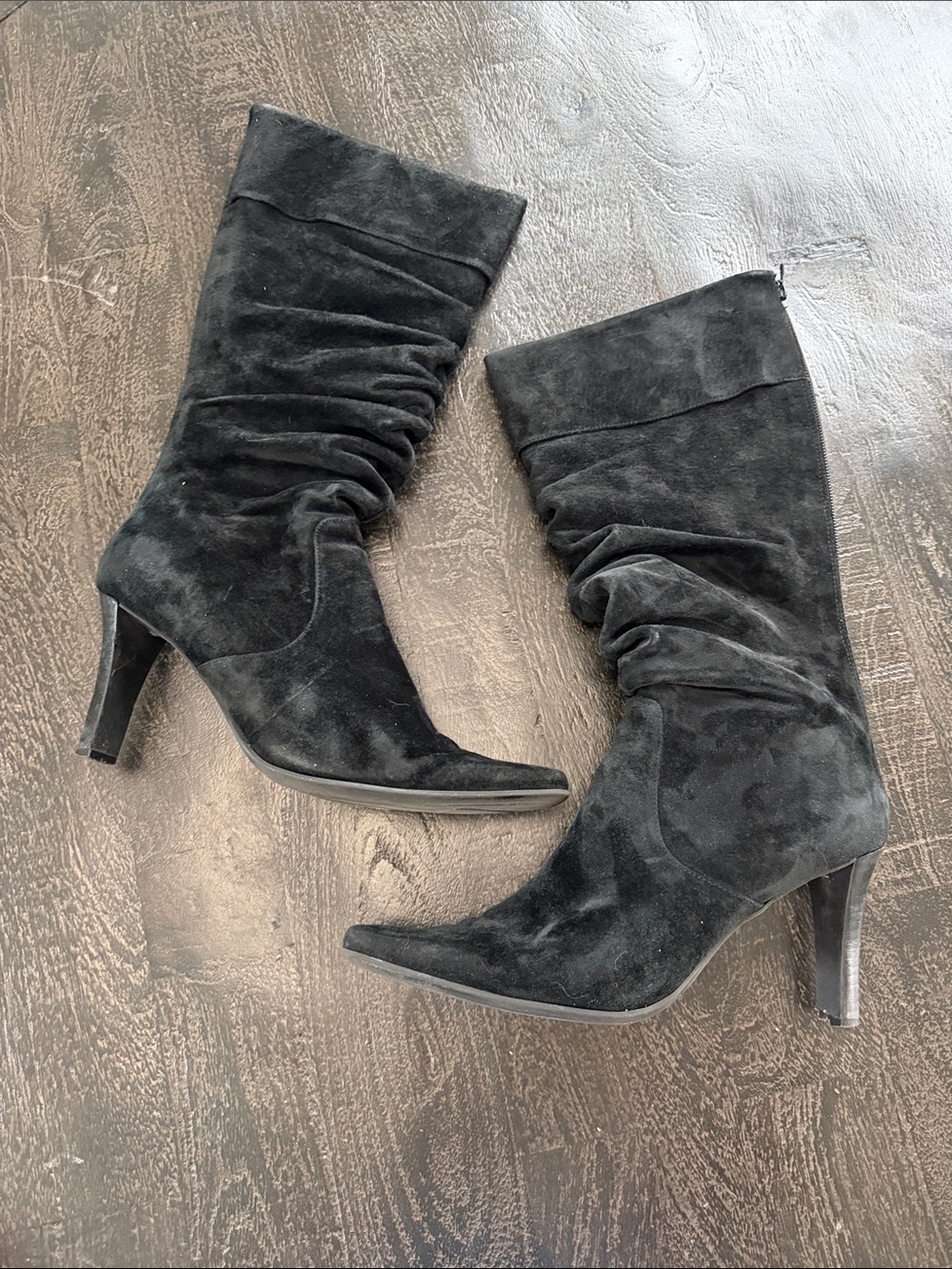 White Mountain Black Suede Slouchy Mid-Calf Heel Boots